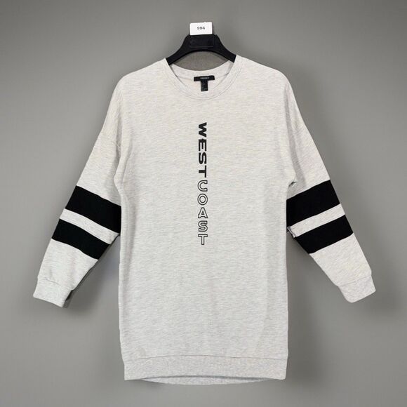 Forever 21 Tops - Forever 21 Women S Sweatshirt West Coast Stripe Sleeve Gray Pullover Varsity